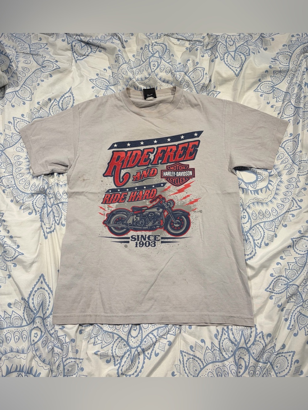 Vintage Harley-Davidson Ride Free Graphic Tee - Light Gray Made In Usa